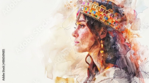 Queen Esther portrait, Esther 1 – 5:8. Digital watercolor illustration.