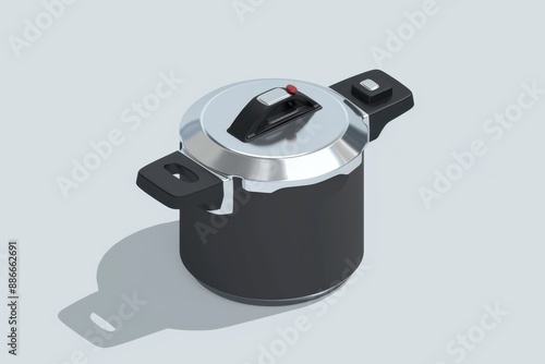Pressure cooker minimalist, 4k 3d render, isometric on Isolate white background
