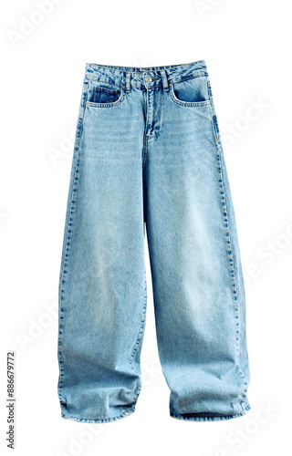 Fashion trendy women's jeans isolated on white.Baggy, white leg jeans.