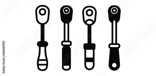 ratchet wrench tool icon vector design black white color simple illustration collection set