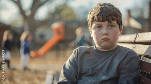 Overweight child feeling sad and excluded on playground