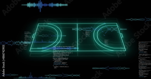 Image of financial data processing over sports field