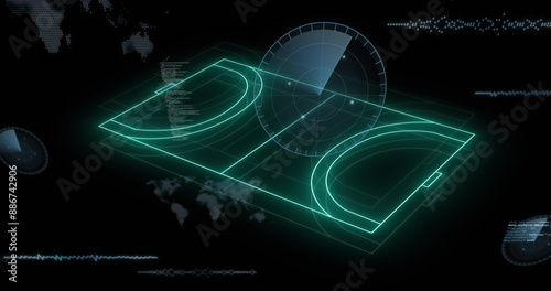 Image of financial data processing over sports field