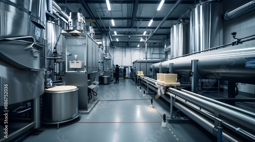 Cheese production plant with automated machines for pasteurizing image