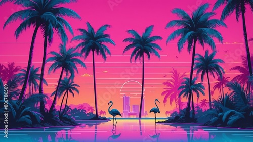 miami vice miami viceinspired background with neon pal Retro neon background theme