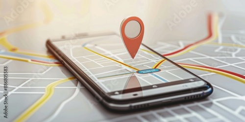 Modern Smartphone Navigation Concept on Digital Map with Real-Time GPS Tracking