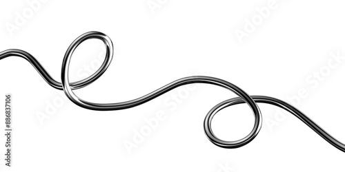 Metallic squiggle line 3D shape isolated. Futuristic chrome wriggling line banner, abstract tangled curve