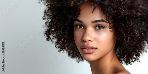 Portrait of Dense Curly Hair in Close-up Shot against Plain Background. Concept Close-Up Shot, Curly Hair, Plain Background