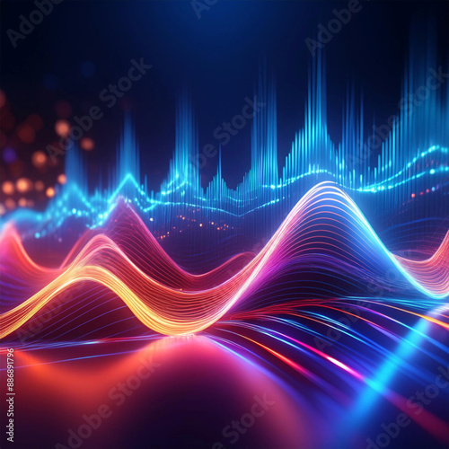 Abstract sound waves, background with colorful glowing high speed wave lines, illustration.