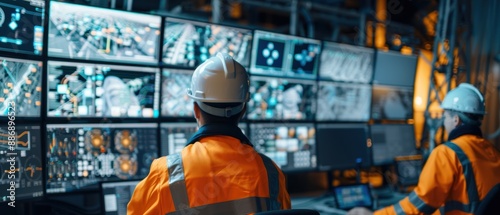 Skilled Engineers Monitoring Operations at a Mining Site Control Room