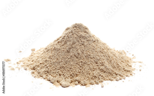 Peruvian black maca organic powder isolated on white, side view 