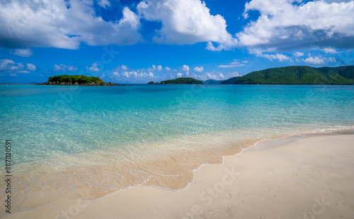 Cinnamon Bay beach in the Virgin Islands National Park on the island of St John in the US Virgin Islands