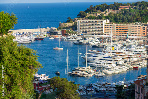 Panoramic view of Monte Carlo marina and cityscape