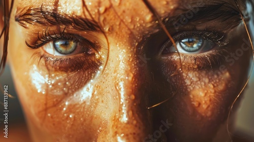 close up girl with sweaty skin on her face and excessive oily sheen excessive sweating hyperhidrosis disease