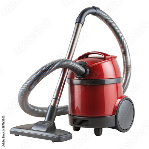 Red vacuum cleaner with a hose on a transparent background