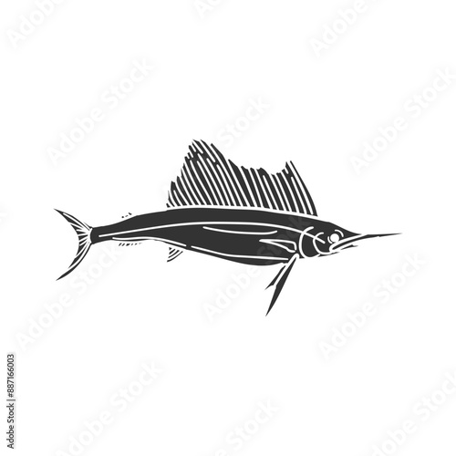 Atlantic Sailfish Icon Silhouette Illustration. Vector Graphic Pictogram Symbol Clip Art. Doodle Sketch Black Sign.