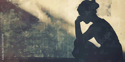 A woman is sitting on the ground with her hands on her head