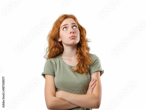 Woman with a doubtful or pondering expression.