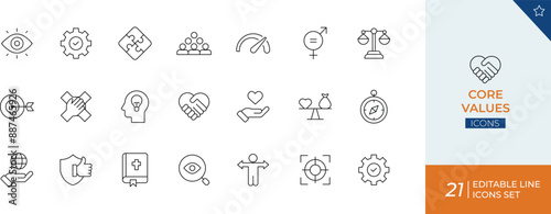 Core Values Icons" is a stock illustration that likely features a set of symbols or icons representing fundamental principles or beliefs that an individual or organization prioritizes.