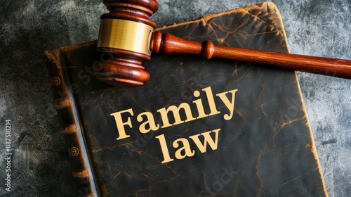 Family laws in a book with a gavel "Family law"