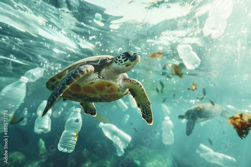 Ocean pollution threatens sea turtle habitat.