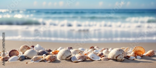 On the sandy beautiful landscape beach clear blue sky ocean back