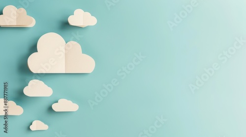 A blue background with a bunch of paper clouds