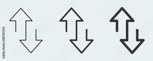 Transfer arrow icon set. Two-way, bidirectional sign. Elevator, lift movement line symbol set.