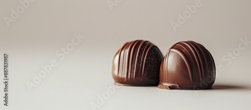 Two chocolate candies on a white background with room for text or images. with copy space image. Place for adding text or design