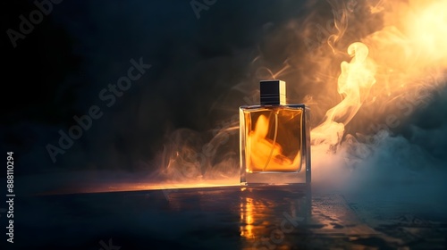 Dramatic Fragrance Bottle Amidst Smoky Atmosphere,Abstract Luxury Scent Concept