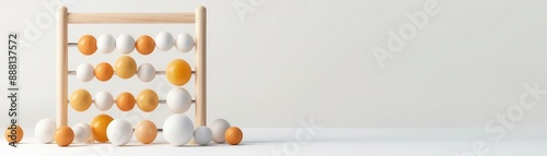 Wooden abacus with colorful beads on a white background.