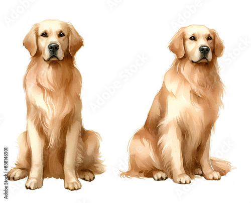 Watercolor picture of a dog ​golden retriever on white background