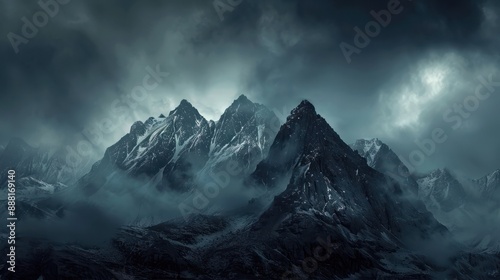 Majestic Dark Mountain Landscape under Foreboding Sky in Wilderness