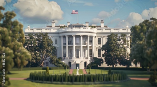 The White House in Washington with the USA flag on it