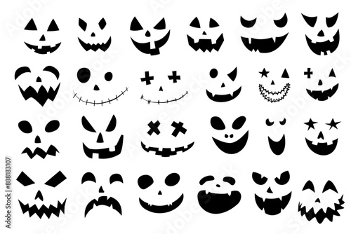 Pumpkin Devil Mask for Halloween. Black mask smile and orange border. The horror smile of the pumpkin ghost symbolizes the Halloween festival. Evil eyes. Isolated white background.