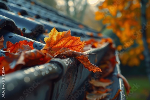 Cleaning roof gutter in spring and fall due to leaves causing blockages