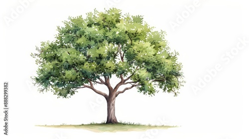 A cottonwood tree depicted with airy watercolor foliage isolate on white background