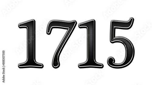 black metal 3d design of number 1715 on white background. 