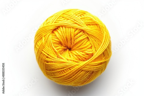 Yellow Yarn Ball. Top View of Knitting Ball on White Background, Hobby and Textile Concept