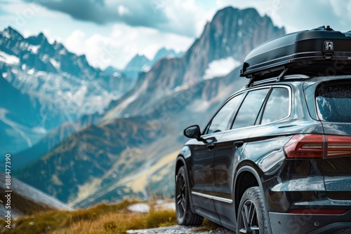 Black SUV Parked On A Mountain Pass With A Roof Box