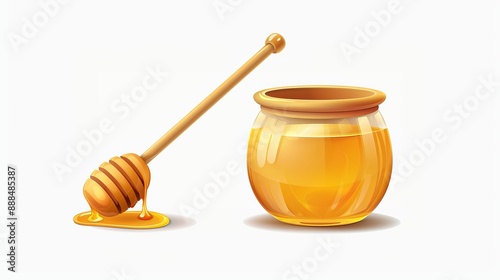 Honey pot and dipper isolated on a white background as a design element for packaging