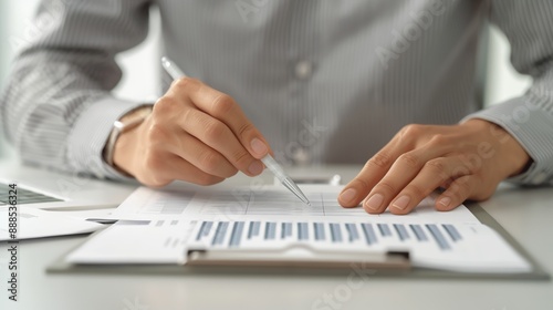 Hands of a business professional organizing documents on a desk, highlighting meticulous preparation and attention to detail. Height Resolution Photo, , Minimalism,