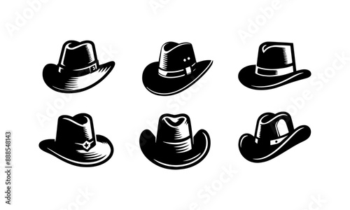 Hat silhouettes set isolated on white background, Hat vectors set in black and white.