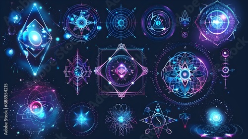 Abstract sacred geometry and magic symbols set