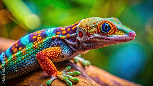 Colorful gecko lizard with vibrant scales and unique pattern, gecko, lizard, colorful, vibrant, scales, pattern