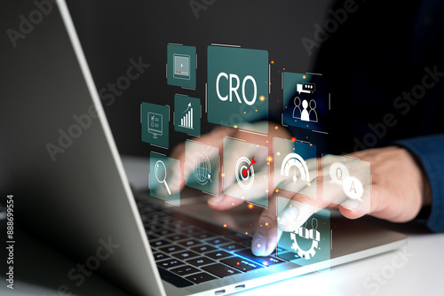 CRO, conversion rate optimization concept, Adjusting the website to be more efficient To convert website visitors.