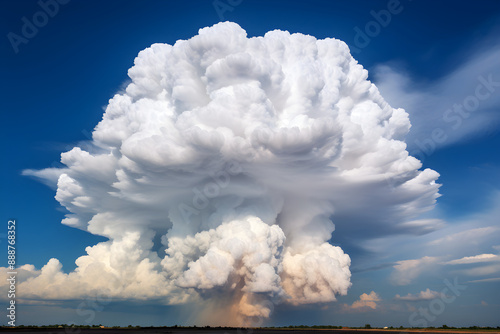 Dramatic Portrait of towering Cumulonimbus Clouds Against a Deep Blue Sky - The Power and Majesty of Nature Unveiled