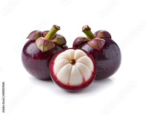 Mangosteen (Garcinia mangostana) fruit on white background