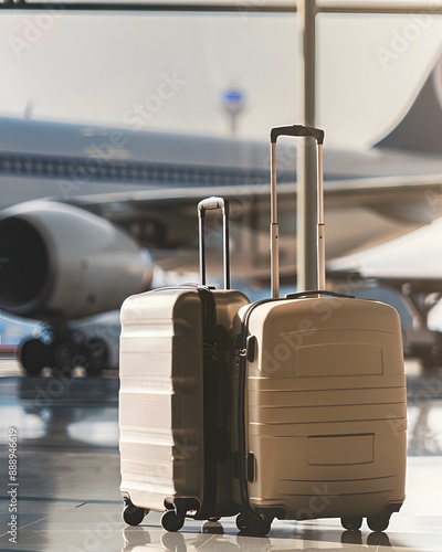 Two travel suitcases at the airport on an airport background 