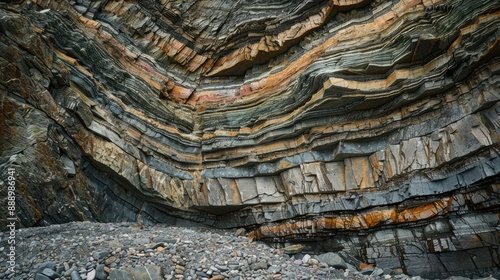 Many layers of sedimentary rocks in the rock